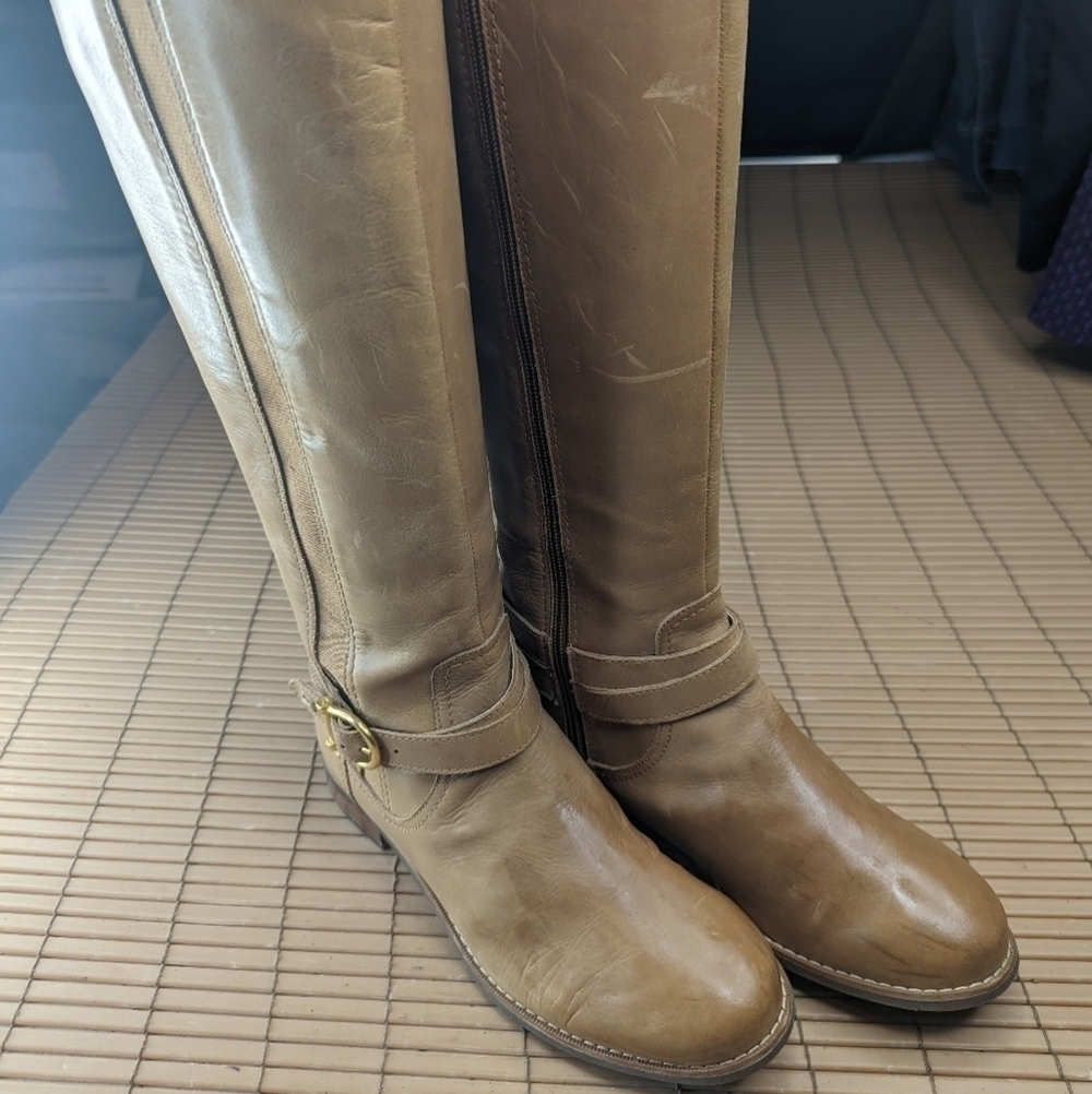 Sperry Top-Sider side zip Women's Size 6.5M tan Tall Leather Riding Boots. 16" t